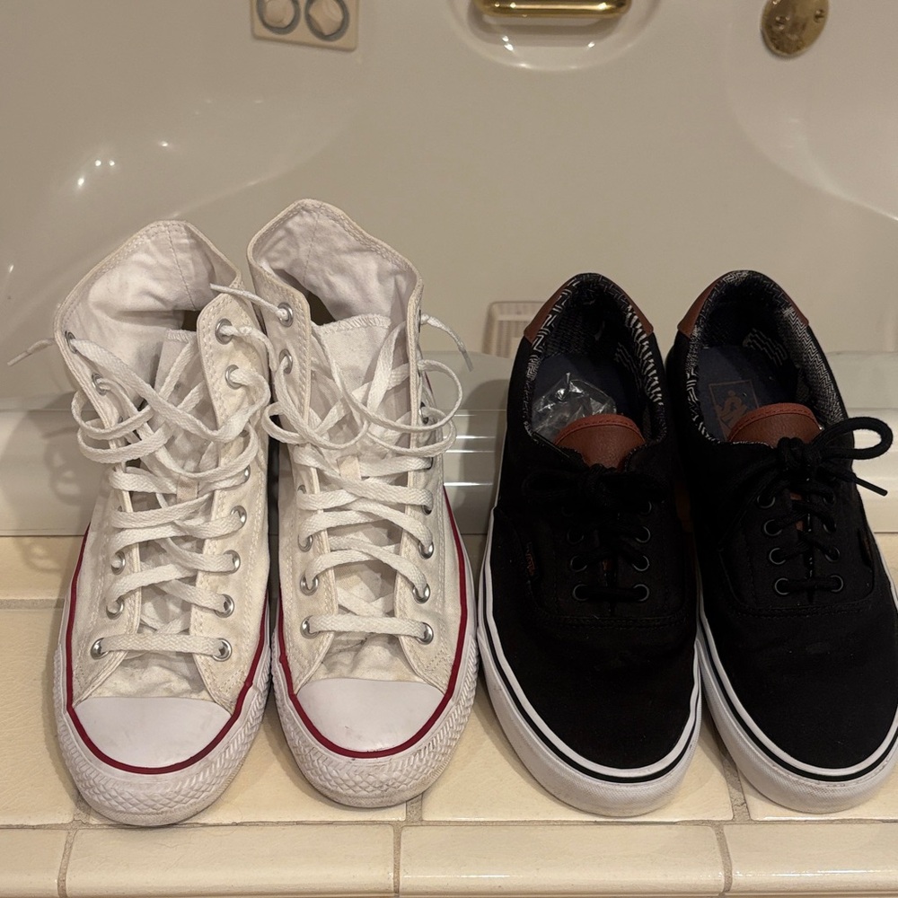 White Converse High Tops Black Vans sneakers set - Size 11 (both)